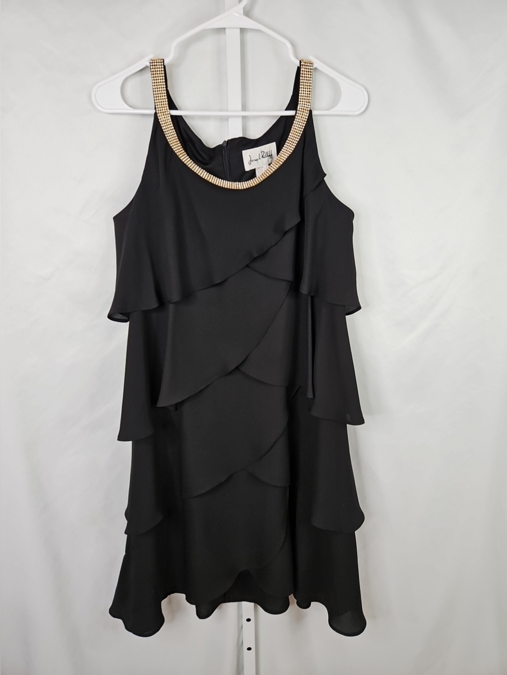 Joseph Ribkoff Dress Embellished Neckline Formal Party US Size 10 Black / Gold